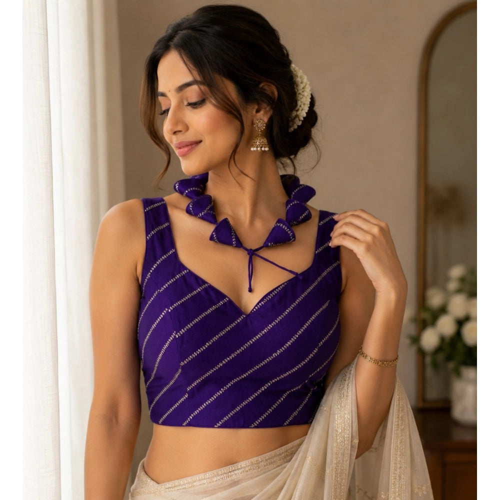 Amfyn Women's Silk Embellished Sweetheart Neck Sleeveless Readymade Padded Blouse (Purple, Size 38)