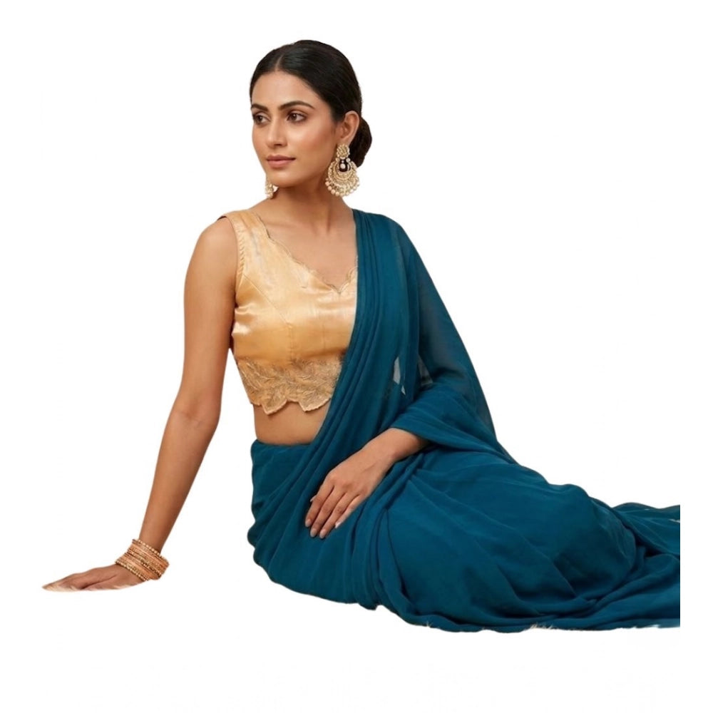 Amfyn Women's Silk Embroidered Sweetheart Neck Sleeveless Readymade Padded Blouse (Gold, Size 38)