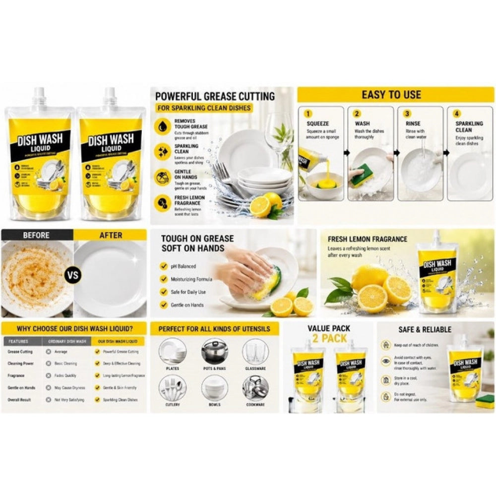 Amfyn Pack of 2 Kitchen Cleaning Dishwash Liquid Pouches 100 ML