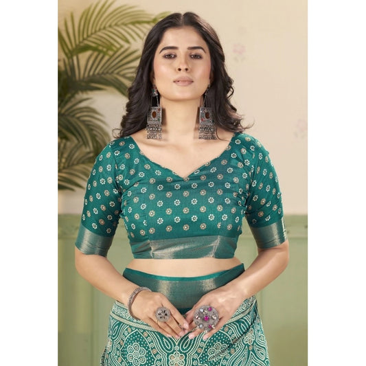 Amfyn Women's Cotton Silk Floral Printed Saree With Unstitched Blouse 5.5Mtr (Teal)