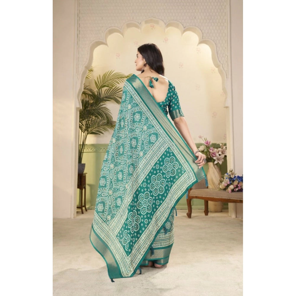 Amfyn Women's Cotton Silk Floral Printed Saree With Unstitched Blouse 5.5Mtr (Teal)