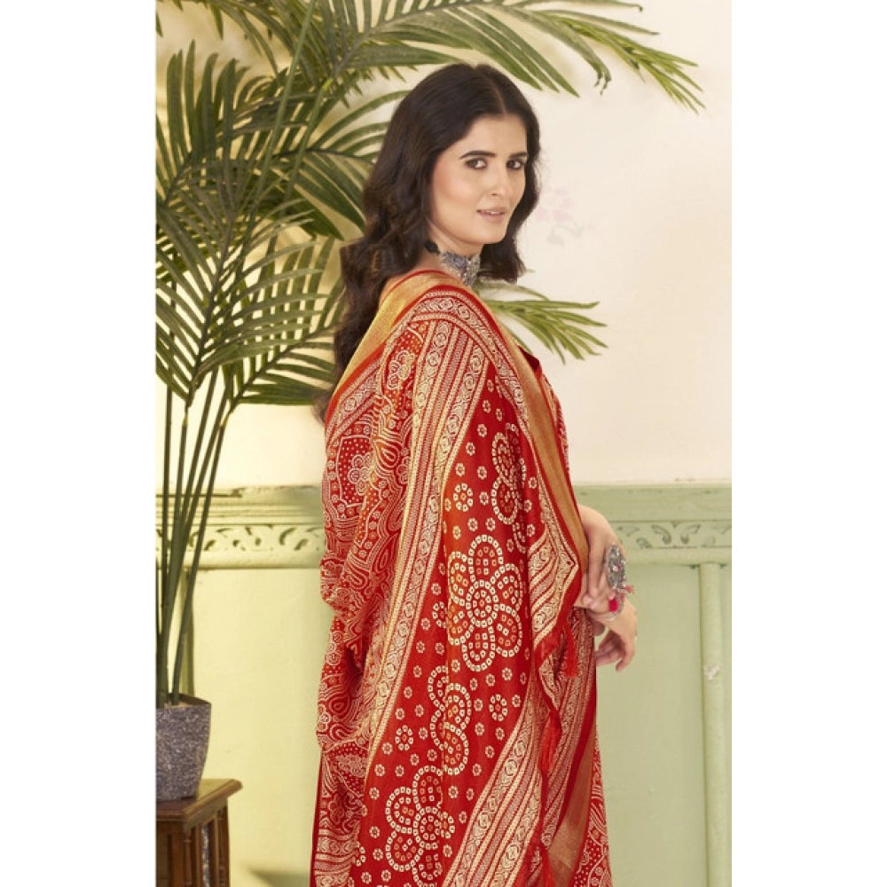 Amfyn Women's Cotton Silk Floral Printed Saree With Unstitched Blouse 5.5Mtr (Red)