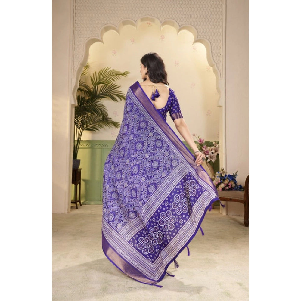 Amfyn Women's Cotton Silk Floral Printed Saree With Unstitched Blouse 5.5Mtr (Royal Blue)