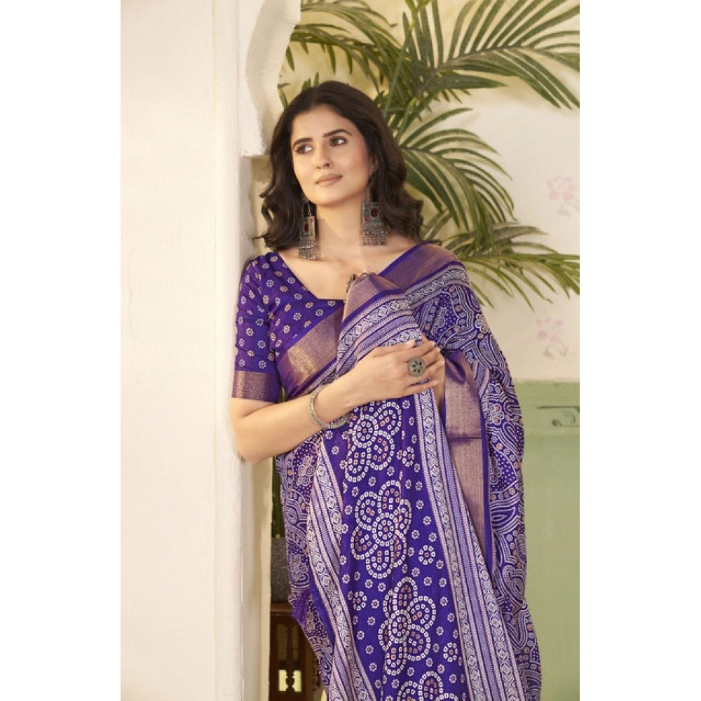 Amfyn Women's Cotton Silk Floral Printed Saree With Unstitched Blouse 5.5Mtr (Royal Blue)