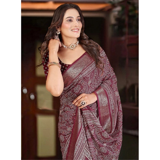 Amfyn Women's Cotton Silk Floral Printed Saree With Unstitched Blouse 5.5Mtr (Maroon)