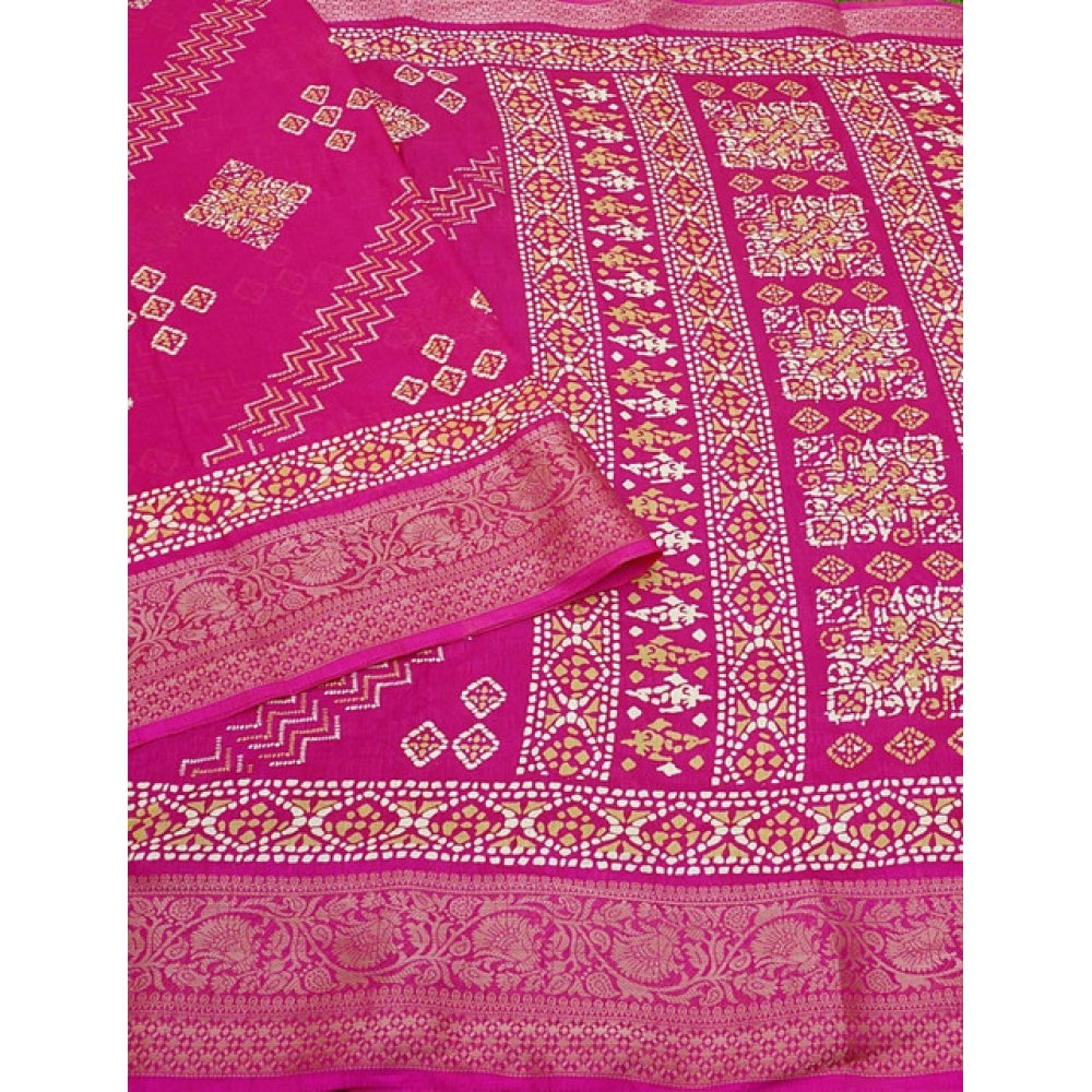 Amfyn Women's Cotton Silk Printed Saree With Unstitched Blouse 5.5Mtr (Pink)