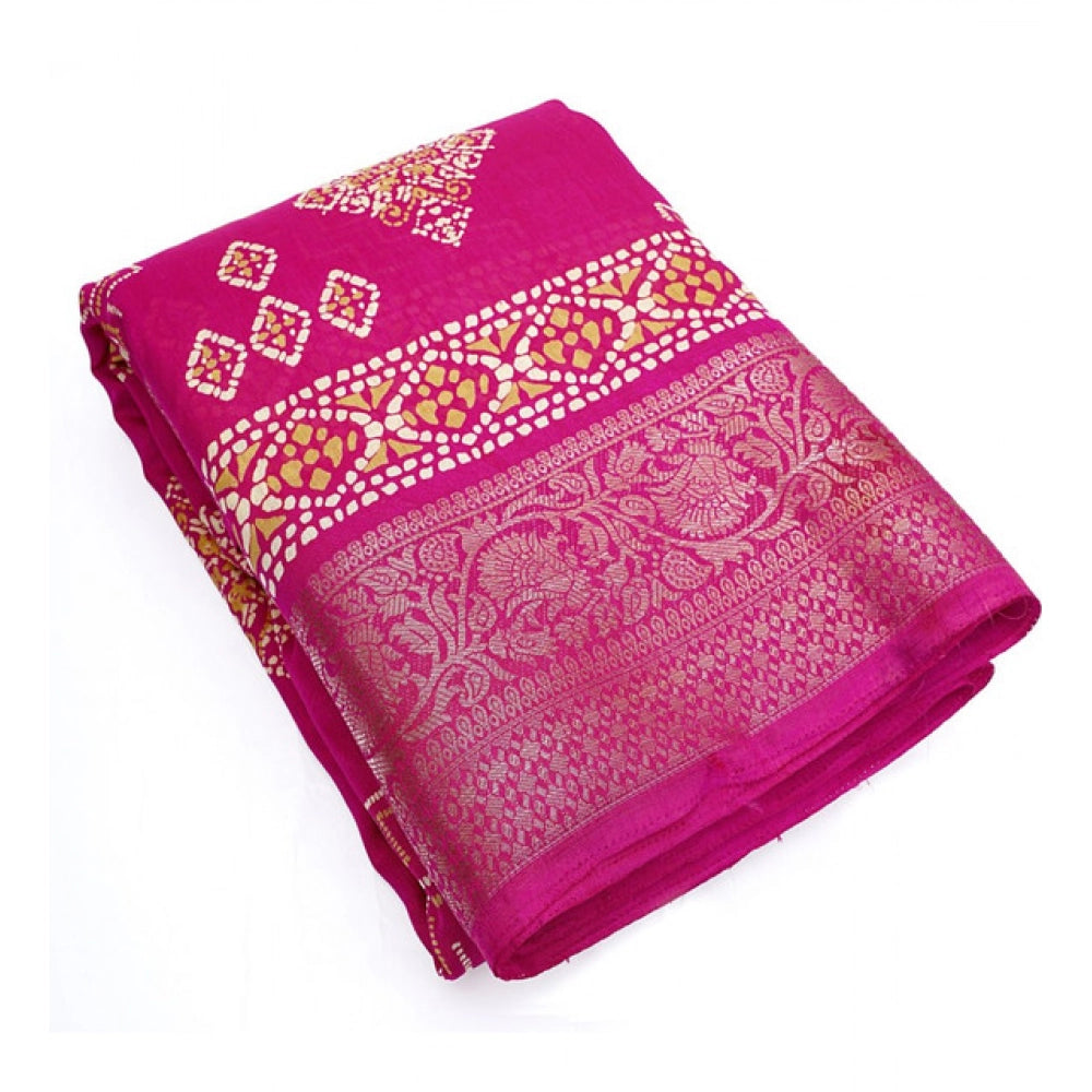 Amfyn Women's Cotton Silk Printed Saree With Unstitched Blouse 5.5Mtr (Pink)