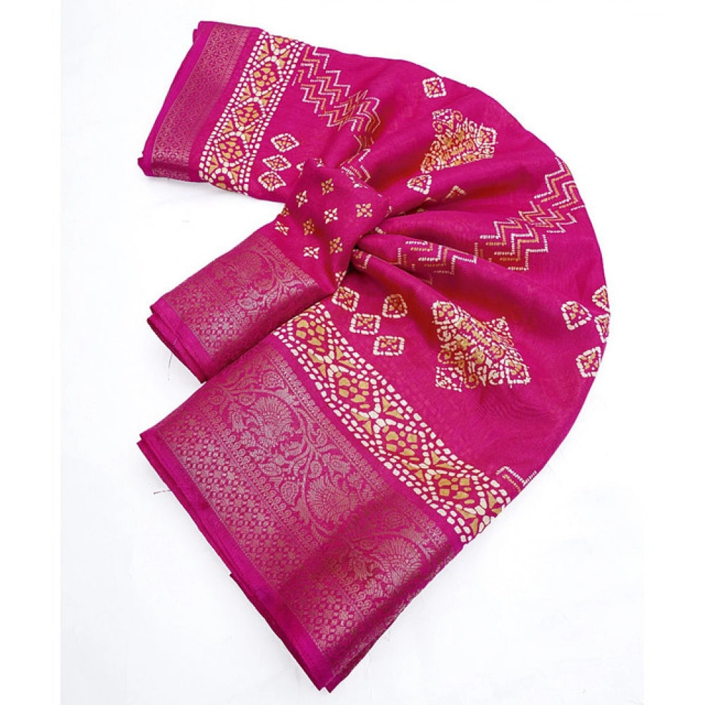 Amfyn Women's Cotton Silk Printed Saree With Unstitched Blouse 5.5Mtr (Pink)