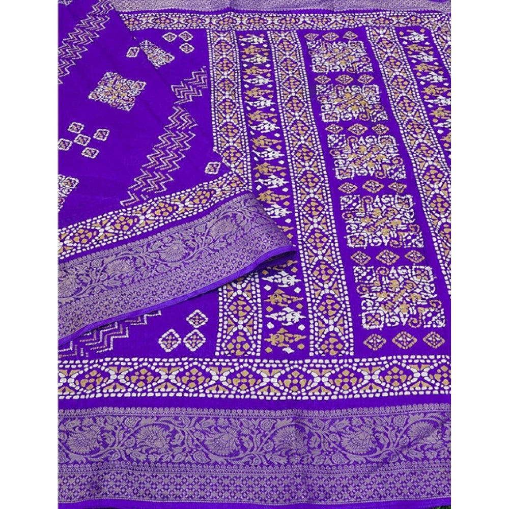 Amfyn Women's Cotton Silk Printed Saree With Unstitched Blouse 5.5Mtr (Royal Blue)