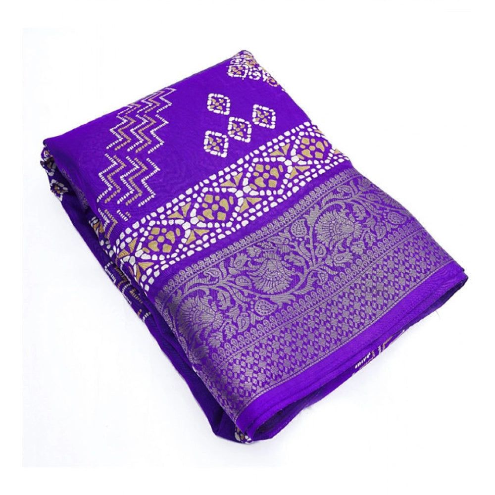 Amfyn Women's Cotton Silk Printed Saree With Unstitched Blouse 5.5Mtr (Royal Blue)
