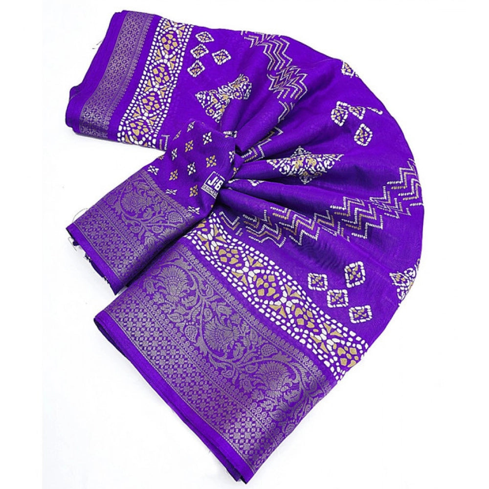 Amfyn Women's Cotton Silk Printed Saree With Unstitched Blouse 5.5Mtr (Royal Blue)