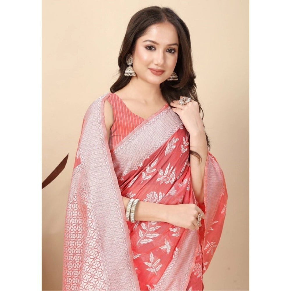 Amfyn Women's Art Silk Jacquard Printed Saree With Unstitched Blouse 5.5Mtr (Peach)