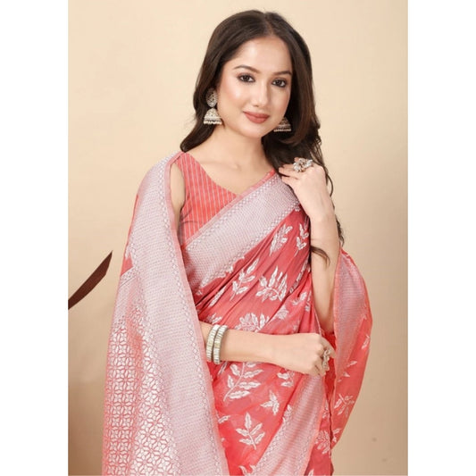 Amfyn Women's Art Silk Jacquard Printed Saree With Unstitched Blouse 5.5Mtr (Peach)