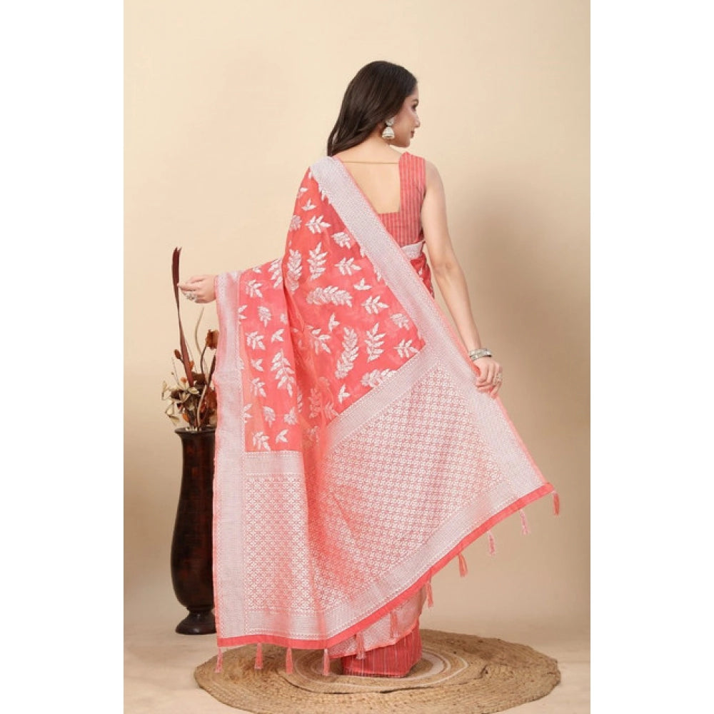 Amfyn Women's Art Silk Jacquard Printed Saree With Unstitched Blouse 5.5Mtr (Peach)