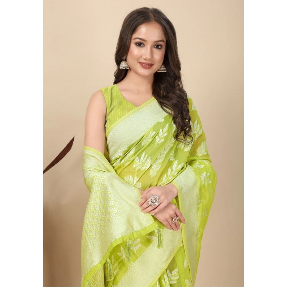 Amfyn Women's Art Silk Jacquard Printed Saree With Unstitched Blouse 5.5Mtr (Light Green)