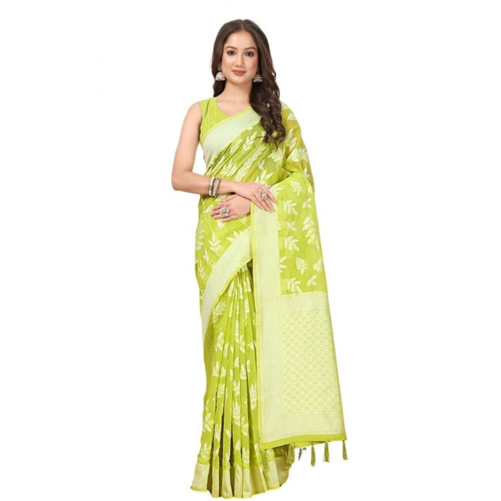 Amfyn Women's Art Silk Jacquard Printed Saree With Unstitched Blouse 5.5Mtr (Light Green)