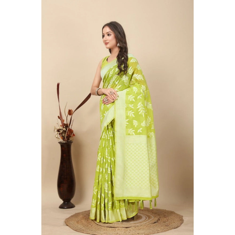 Amfyn Women's Art Silk Jacquard Printed Saree With Unstitched Blouse 5.5Mtr (Light Green)