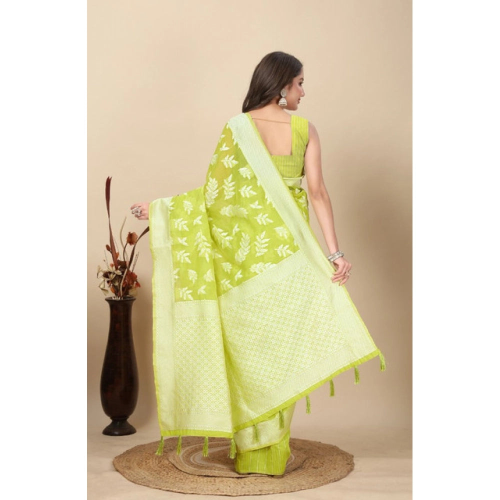 Amfyn Women's Art Silk Jacquard Printed Saree With Unstitched Blouse 5.5Mtr (Light Green)