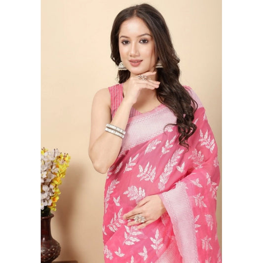 Amfyn Women's Art Silk Jacquard Printed Saree With Unstitched Blouse 5.5Mtr (Pink)