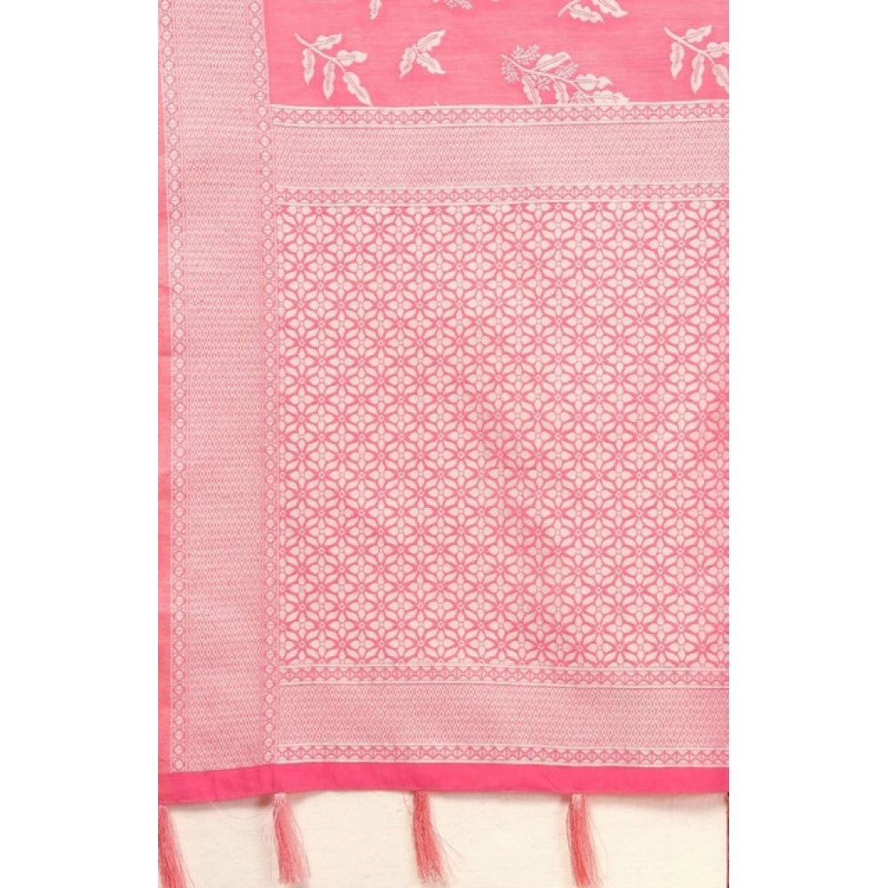Amfyn Women's Art Silk Jacquard Printed Saree With Unstitched Blouse 5.5Mtr (Pink)