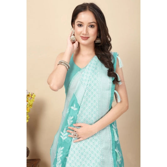 Amfyn Women's Art Silk Jacquard Printed Saree With Unstitched Blouse 5.5Mtr (Sky Blue)