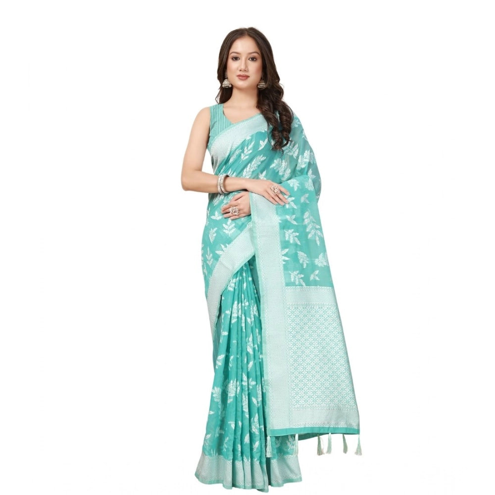 Amfyn Women's Art Silk Jacquard Printed Saree With Unstitched Blouse 5.5Mtr (Sky Blue)