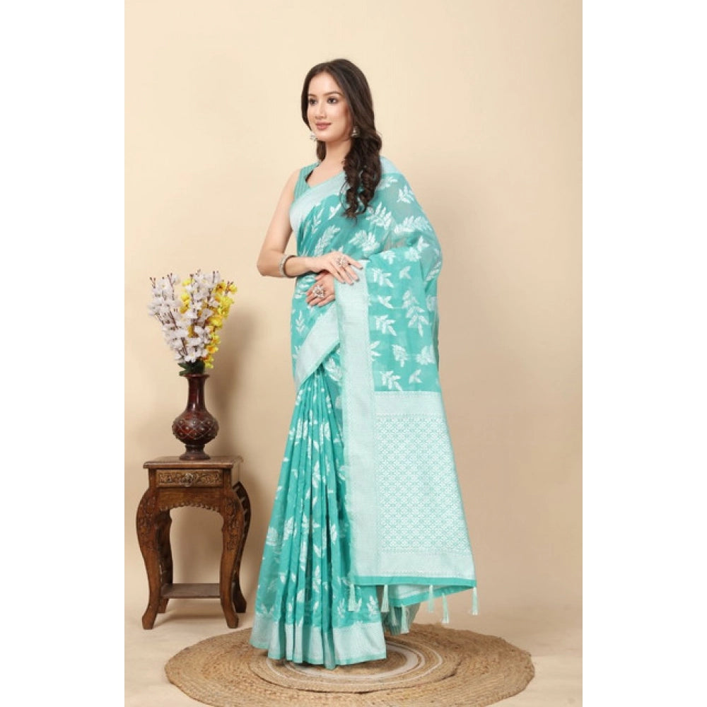 Amfyn Women's Art Silk Jacquard Printed Saree With Unstitched Blouse 5.5Mtr (Sky Blue)