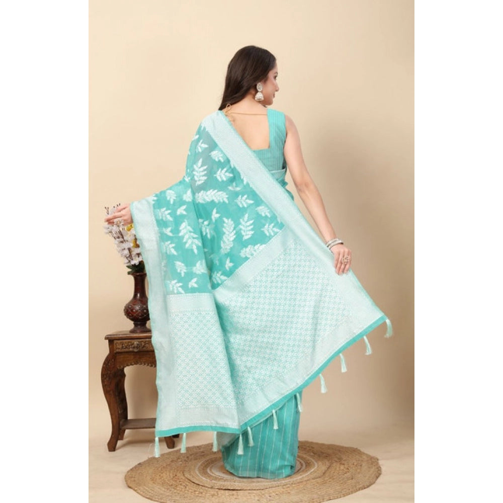 Amfyn Women's Art Silk Jacquard Printed Saree With Unstitched Blouse 5.5Mtr (Sky Blue)