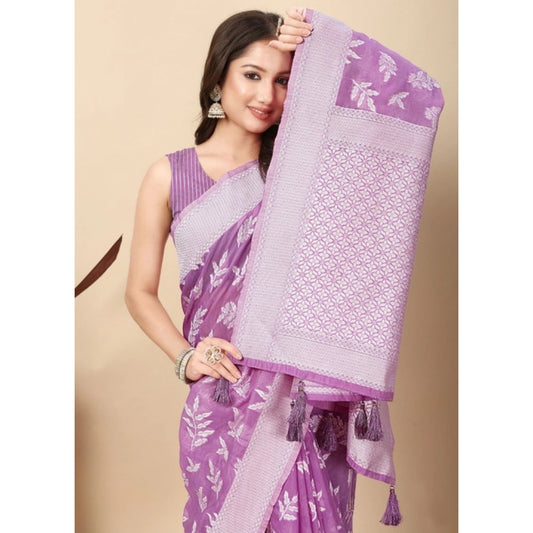 Amfyn Women's Art Silk Jacquard Printed Saree With Unstitched Blouse 5.5Mtr (Purple)