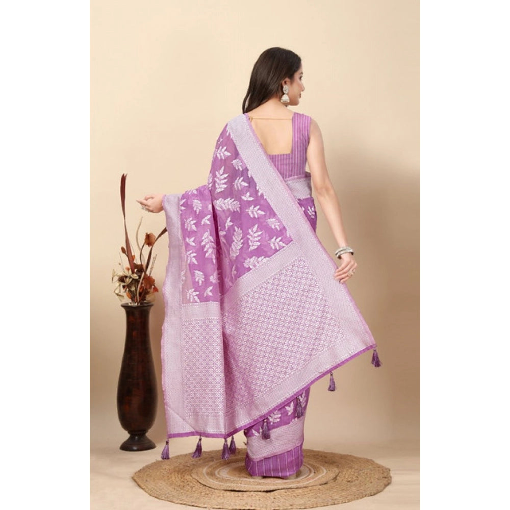 Amfyn Women's Art Silk Jacquard Printed Saree With Unstitched Blouse 5.5Mtr (Purple)