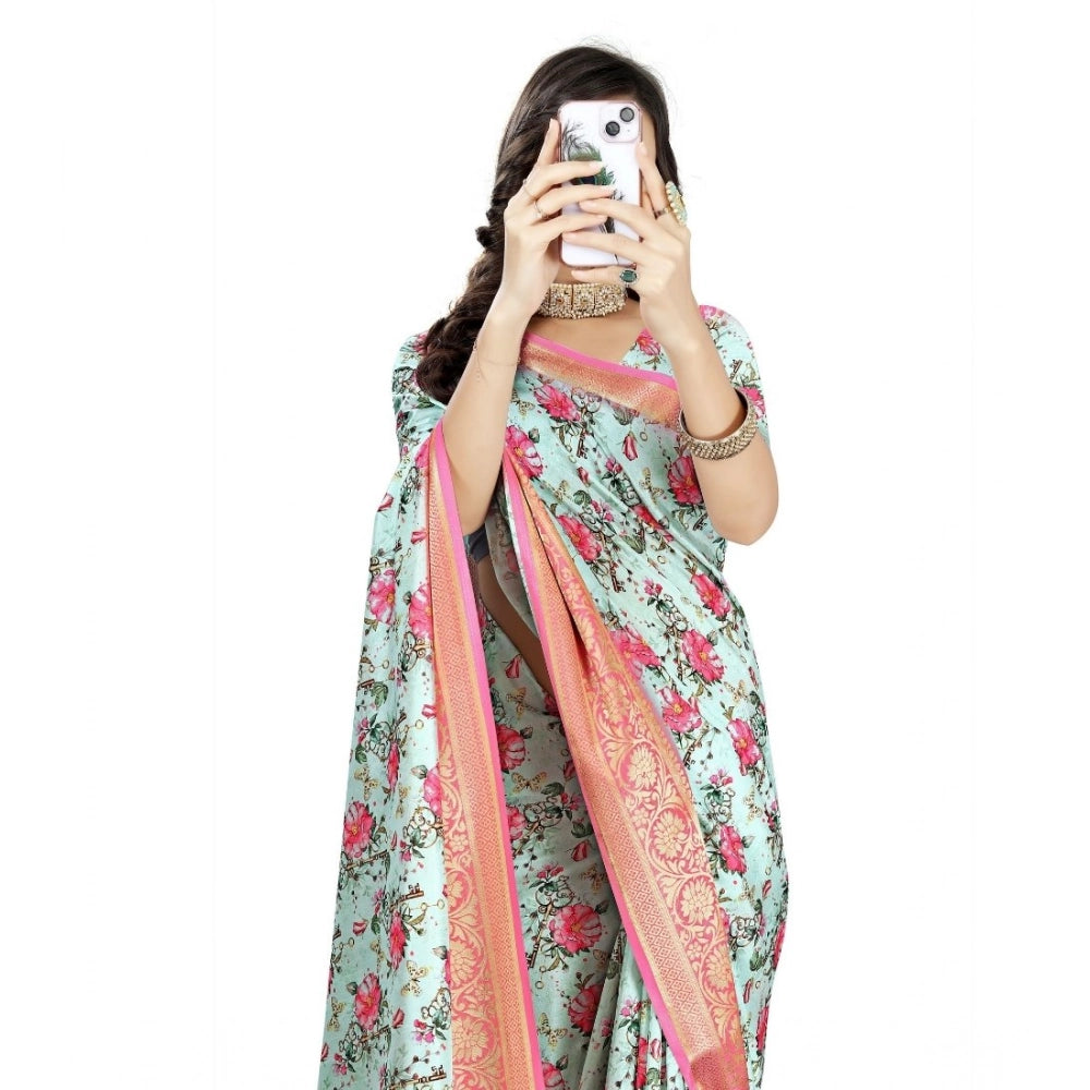 Amfyn Women's Cotton Silk Floral Printed Saree With Unstitched Blouse 5.5Mtr (Multicolor)