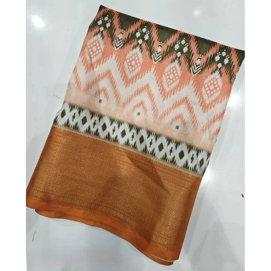 Amfyn Women's Cotton Silk Printed Saree With Unstitched Blouse 5.5Mtr (Multicolor)