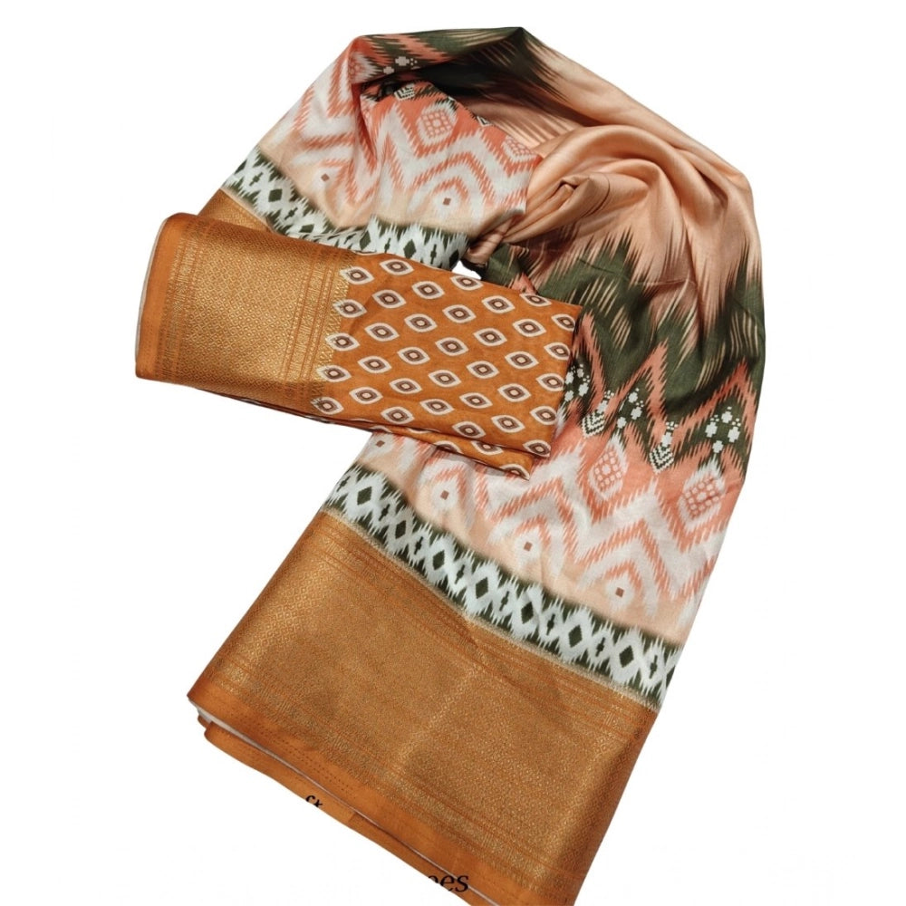 Amfyn Women's Cotton Silk Printed Saree With Unstitched Blouse 5.5Mtr (Multicolor)