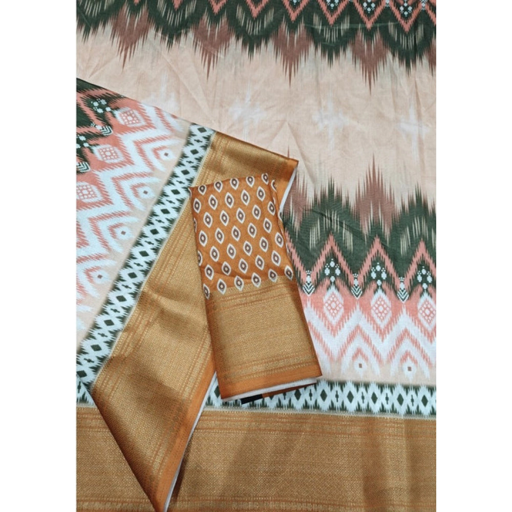 Amfyn Women's Cotton Silk Printed Saree With Unstitched Blouse 5.5Mtr (Multicolor)