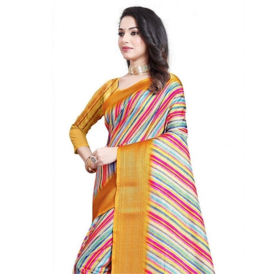 Amfyn Women's Cotton Silk Striped  Saree With Unstitched Blouse 5.5Mtr (Multicolor)