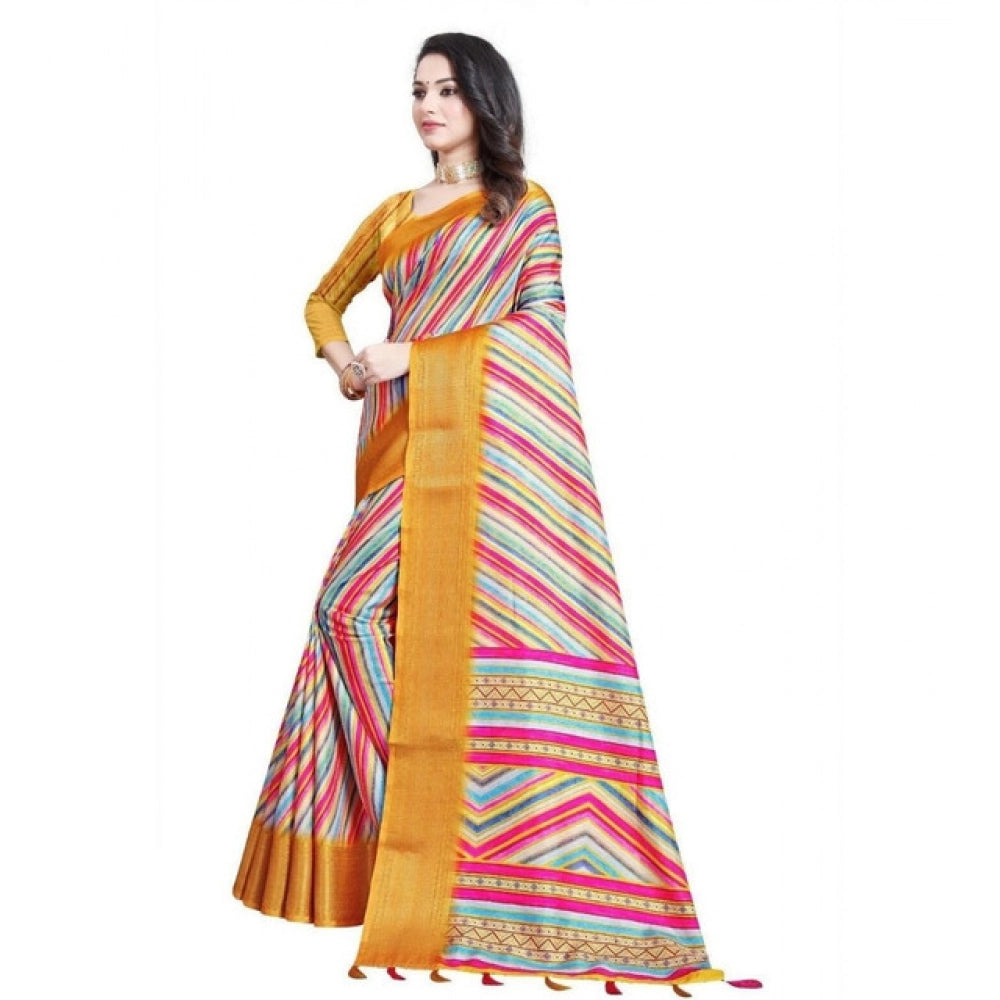 Amfyn Women's Cotton Silk Striped  Saree With Unstitched Blouse 5.5Mtr (Multicolor)