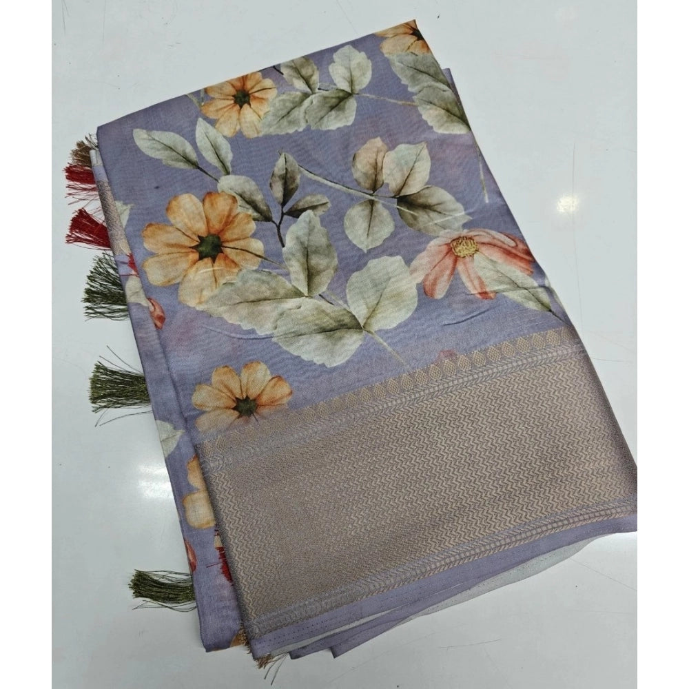Amfyn Women's Cotton Silk Floral Printed Saree With Unstitched Blouse 5.5Mtr (Grey)