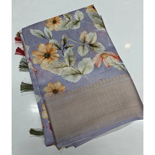 Amfyn Women's Cotton Silk Floral Printed Saree With Unstitched Blouse 5.5Mtr (Grey)