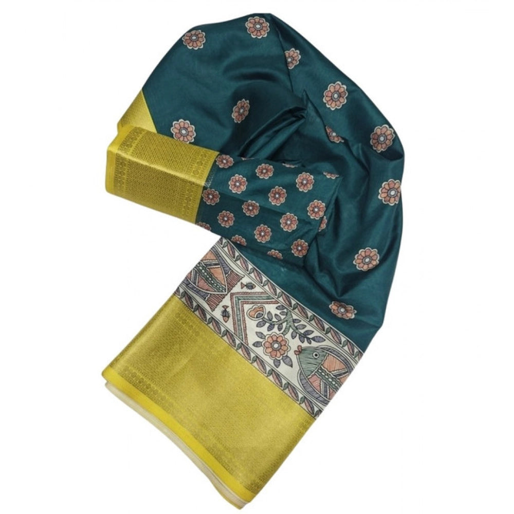 Amfyn Women's Cotton Silk Printed Saree With Unstitched Blouse 5.5Mtr (Green)