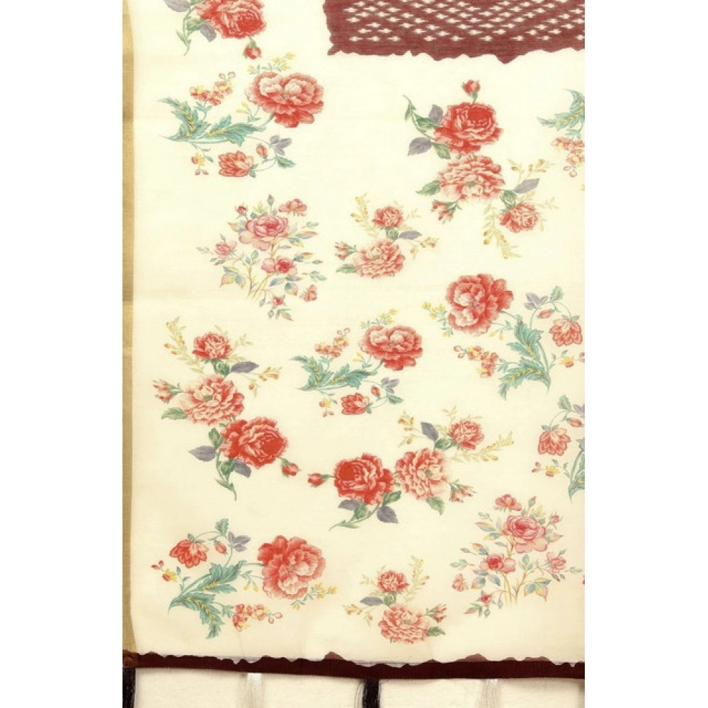 Amfyn Women's Chanderi Floral Printed Saree With Unstitched Blouse 5.5Mtr (Maroon)