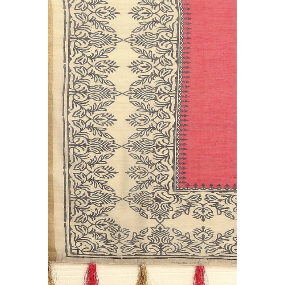 Amfyn Women's Chanderi Printed Saree With Unstitched Blouse 5.5Mtr (Pink)
