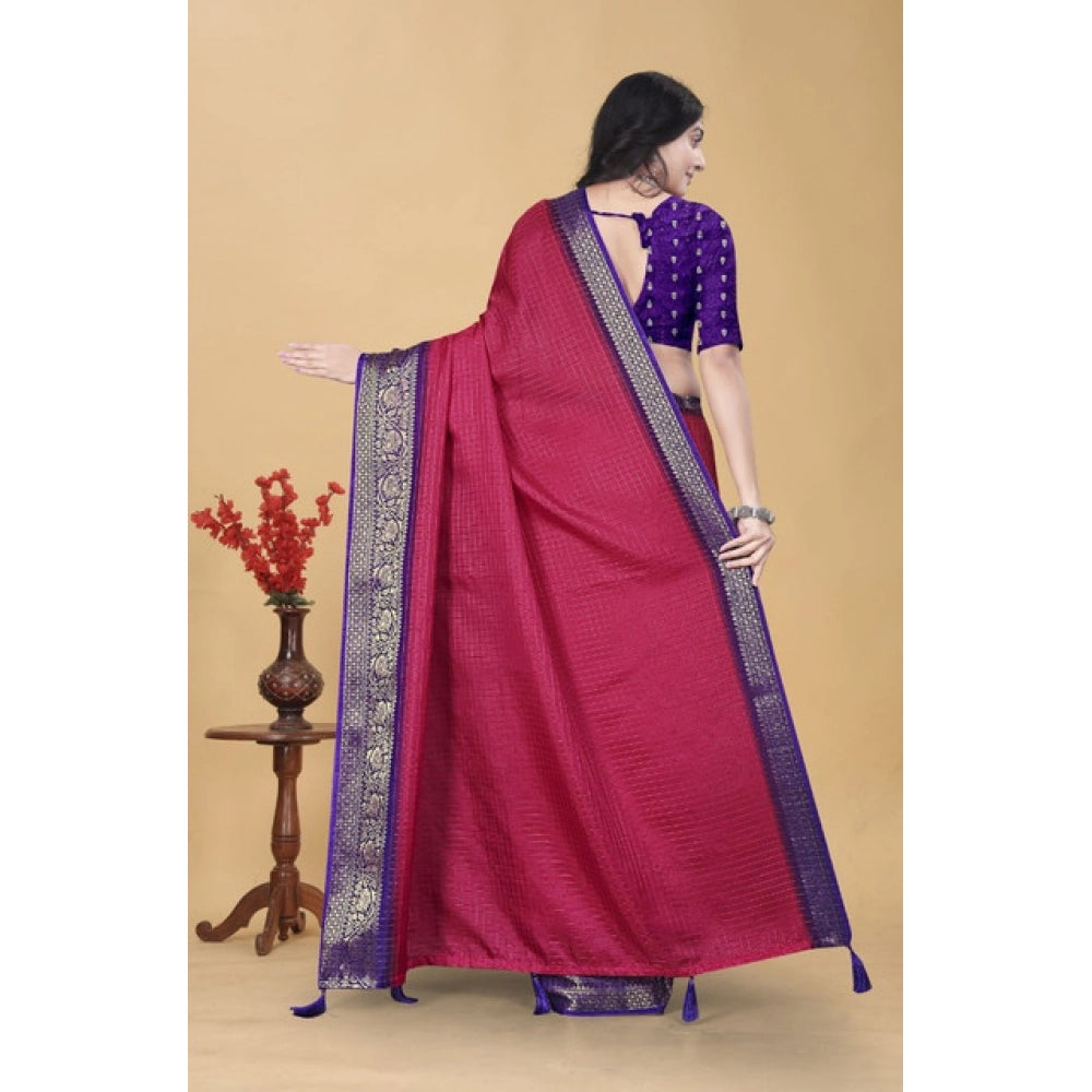 Amfyn Women's Cotton Blend Checkered Saree With Unstitched Blouse 5.5Mtr (Pink)