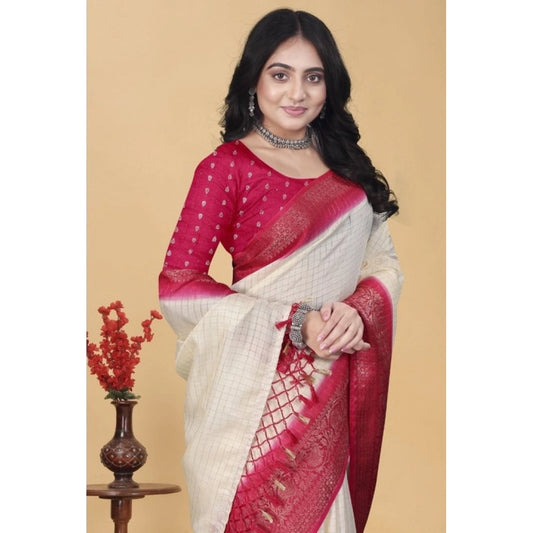 Amfyn Women's Cotton Blend Checkered Saree With Unstitched Blouse 5.5Mtr (Multicolor)