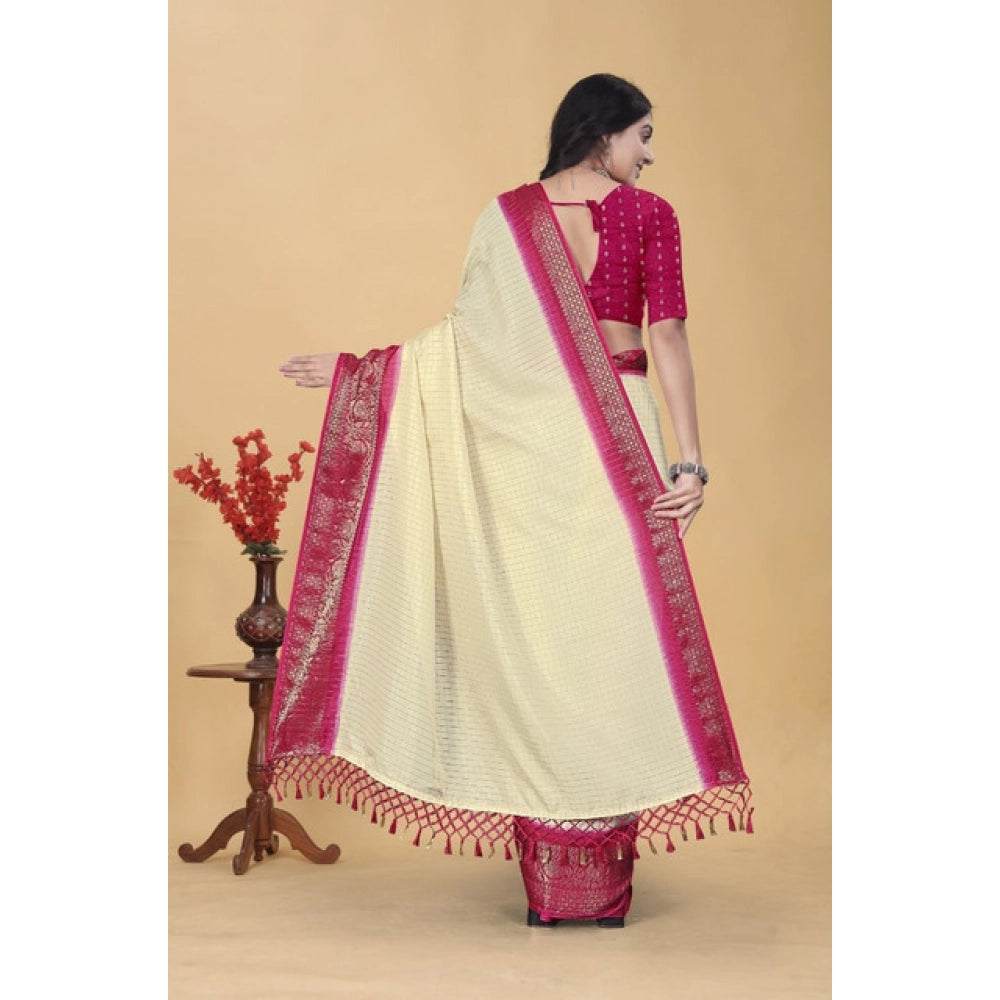 Amfyn Women's Cotton Blend Checkered Saree With Unstitched Blouse 5.5Mtr (Multicolor)
