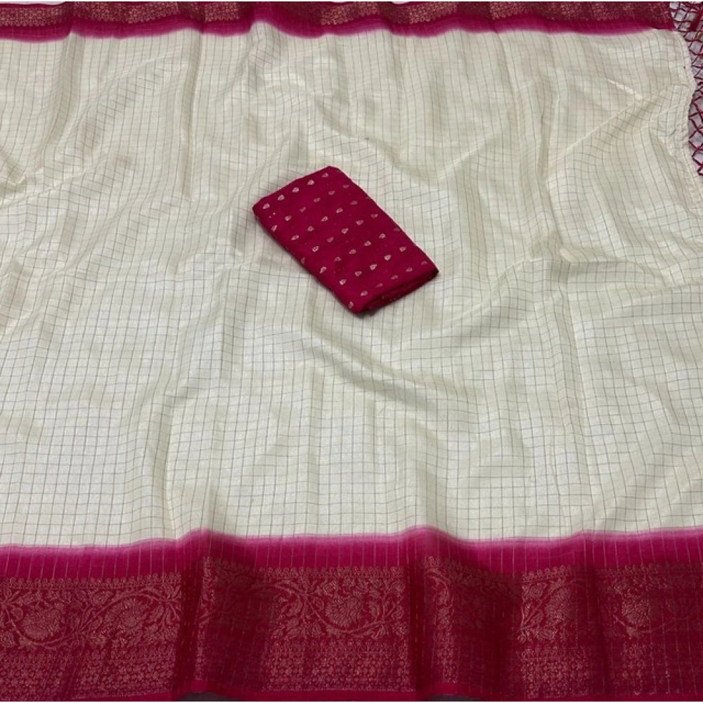 Amfyn Women's Cotton Blend Checkered Saree With Unstitched Blouse 5.5Mtr (Multicolor)
