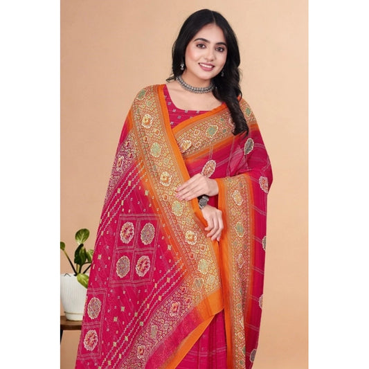 Amfyn Women's Art Silk Printed Saree With Unstitched Blouse 5.5Mtr (Pink)