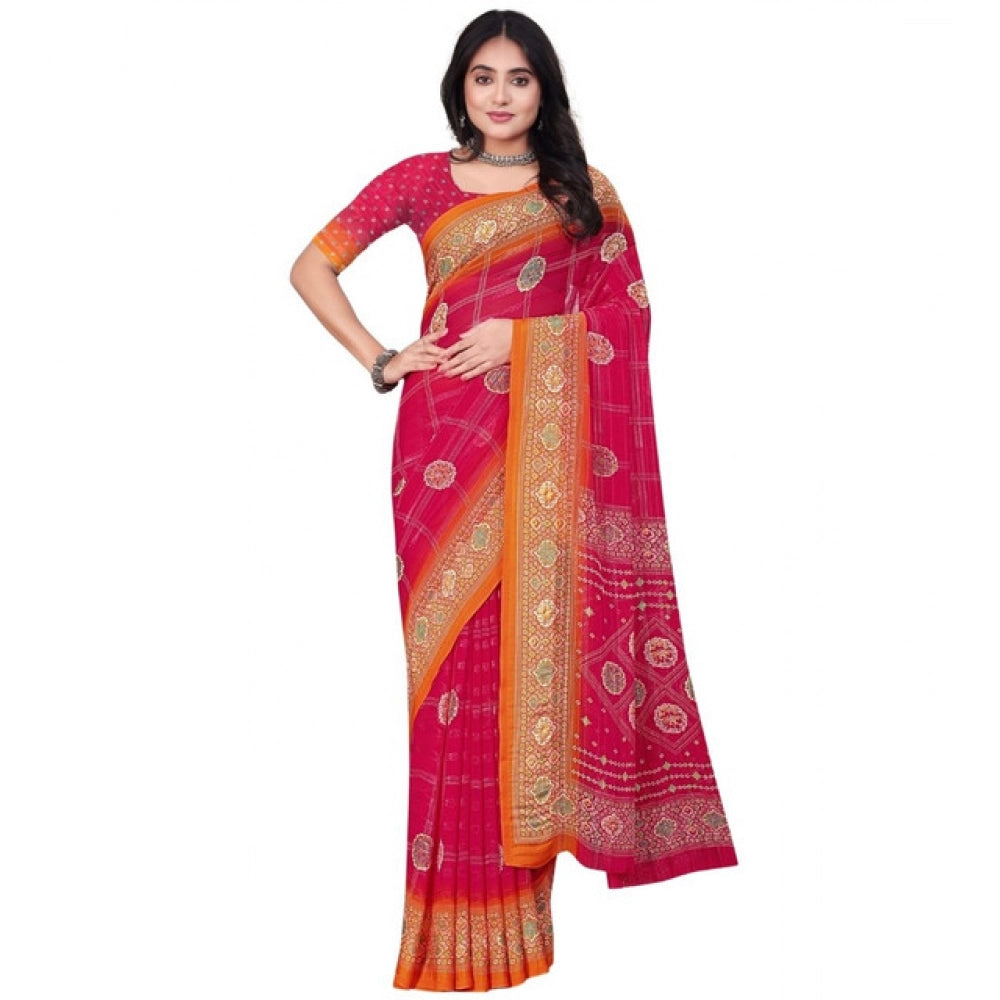 Amfyn Women's Art Silk Printed Saree With Unstitched Blouse 5.5Mtr (Pink)