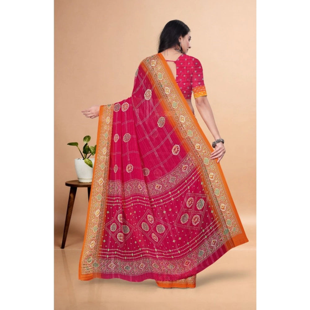 Amfyn Women's Art Silk Printed Saree With Unstitched Blouse 5.5Mtr (Pink)
