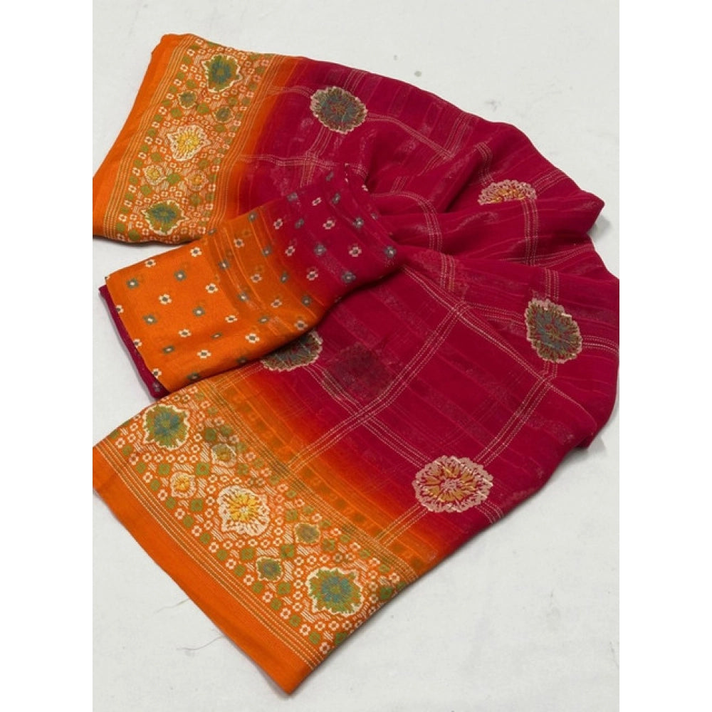 Amfyn Women's Art Silk Printed Saree With Unstitched Blouse 5.5Mtr (Pink)