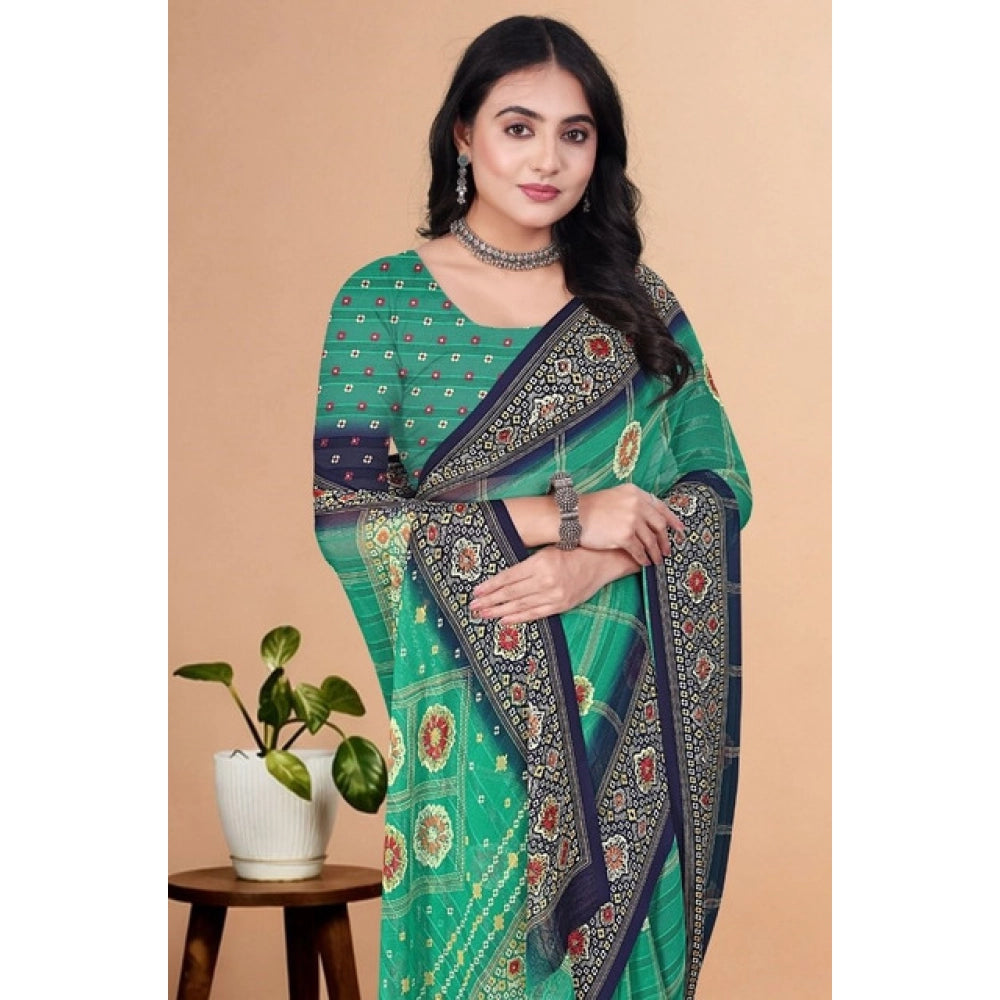 Amfyn Women's Art Silk Printed Saree With Unstitched Blouse 5.5Mtr (Green)